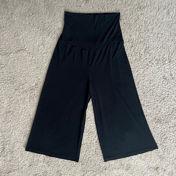 Black Wide Leg Culottes w/Fold-Down Waist – Stretchy/Pull-on/Ankle Length – Sz S - Picture 9 of 13